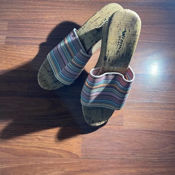 Arizona Jean Co. Multicolor Elastic Striped Cork Wedge Slide Sandals - Women - Picture 6 of 13